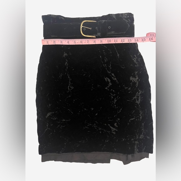 Vintage Collections By Michelle Stuart High Waisted Black Velvet Belted Skirt M - Picture 3 of 5